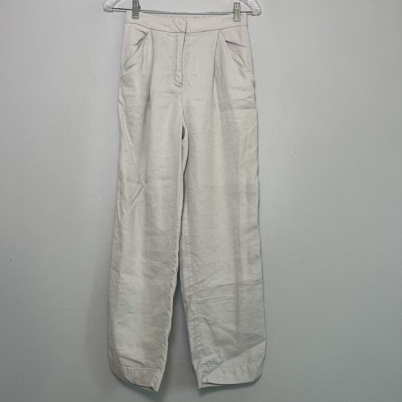 Aritzia Wilfred The Effortless Pant Linen Natural Size 2 High-Rise Pleated Boho - Picture 1 of 13